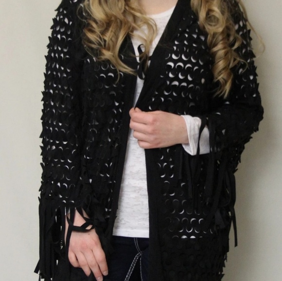 Fringed Shredded Grunge Whimsigoth Vibes Kimono Duster Cardigan - Picture 4 of 8